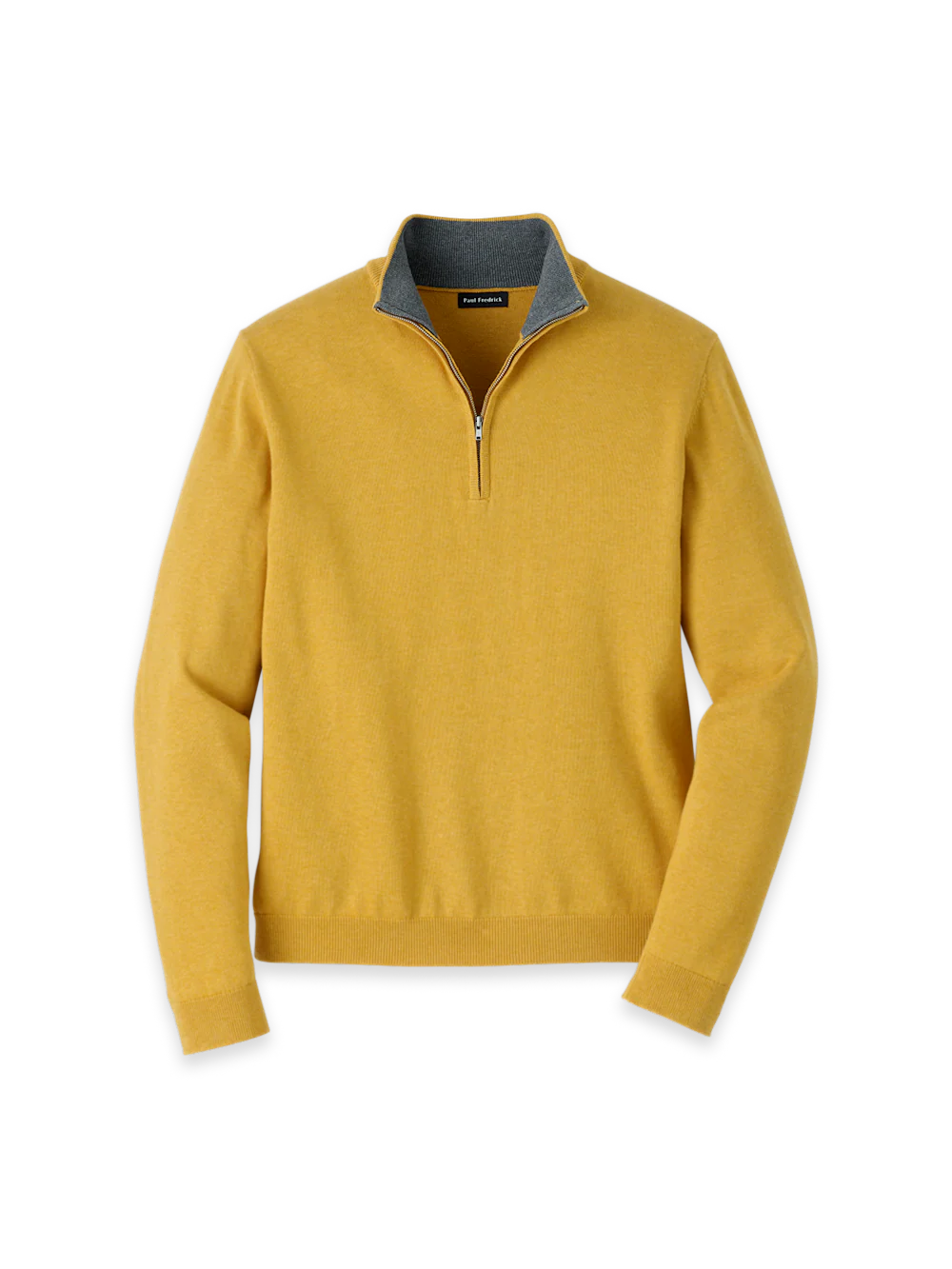 Supima Cotton Quarter Zip Mock Neck Sweater - Mustard