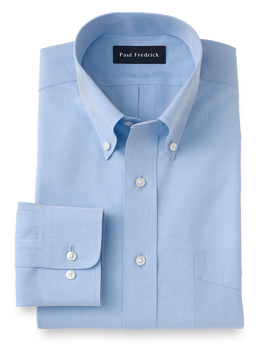 Supima Non-Iron Cotton Solid Color Button Down Collar Dress Shirt - Blue