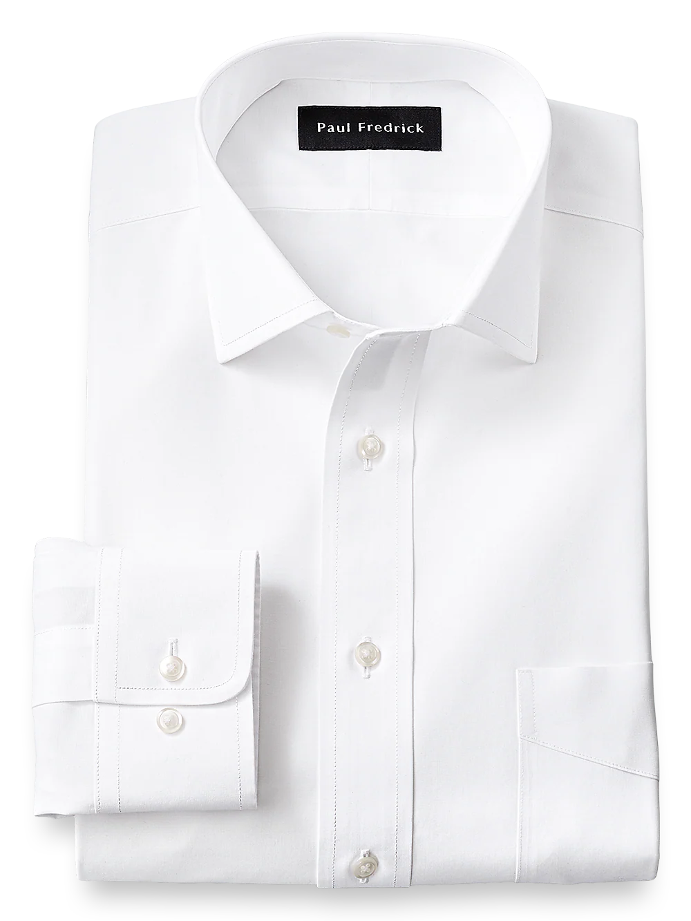 Supima Non-Iron Cotton Solid Color Spread Collar Dress Shirt - White