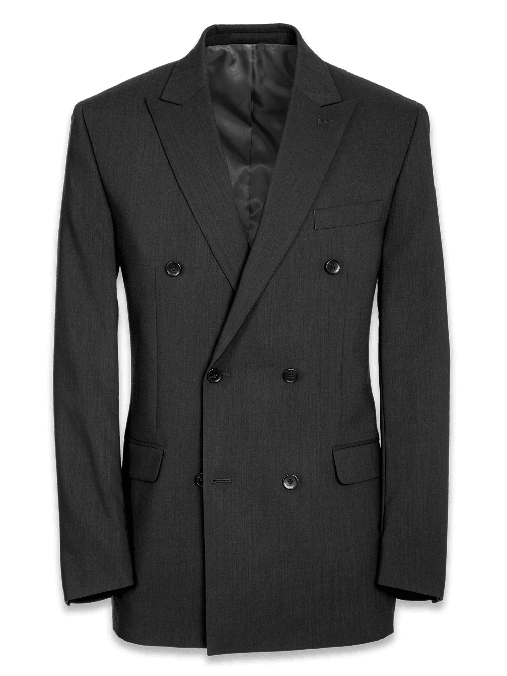 Tailored Fit Essential Wool Double Breasted Peak Lapel Suit Jacket - Black