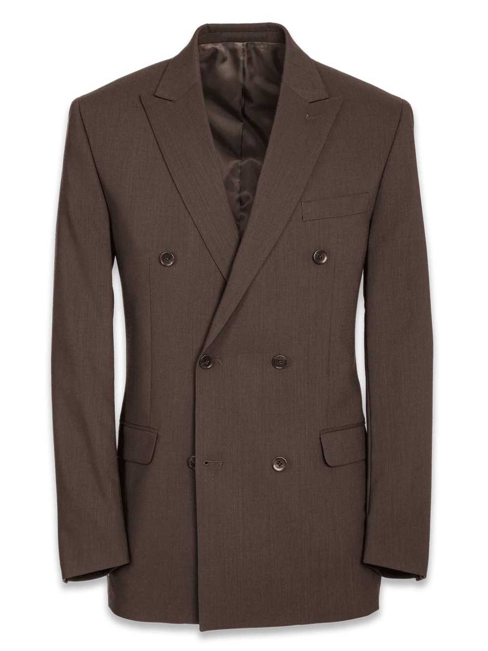 Tailored Fit Essential Wool Double Breasted Peak Lapel Suit Jacket - Brown