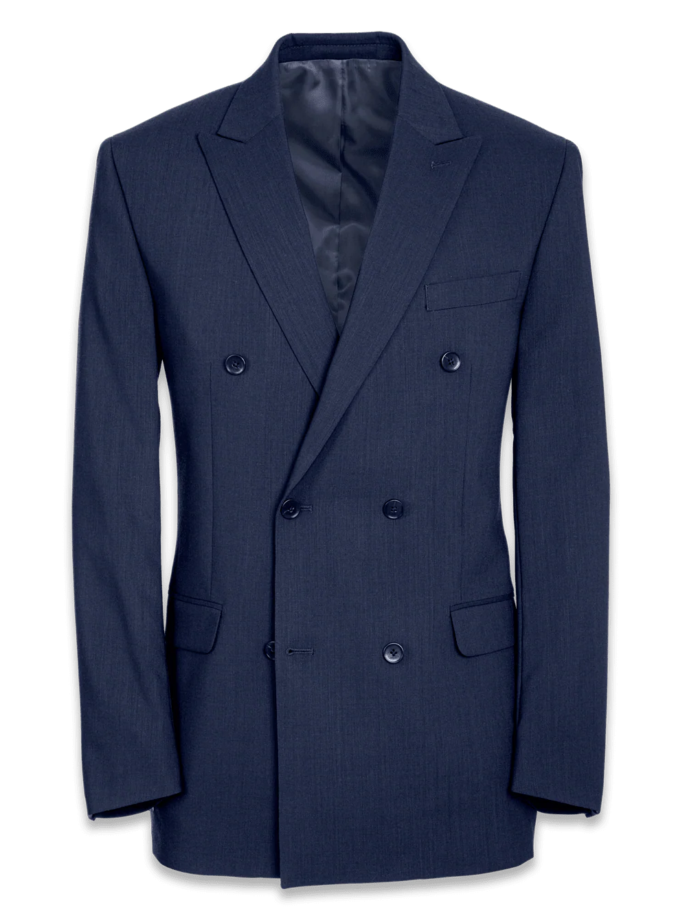 Tailored Fit Essential Wool Double Breasted Peak Lapel Suit Jacket - Navy