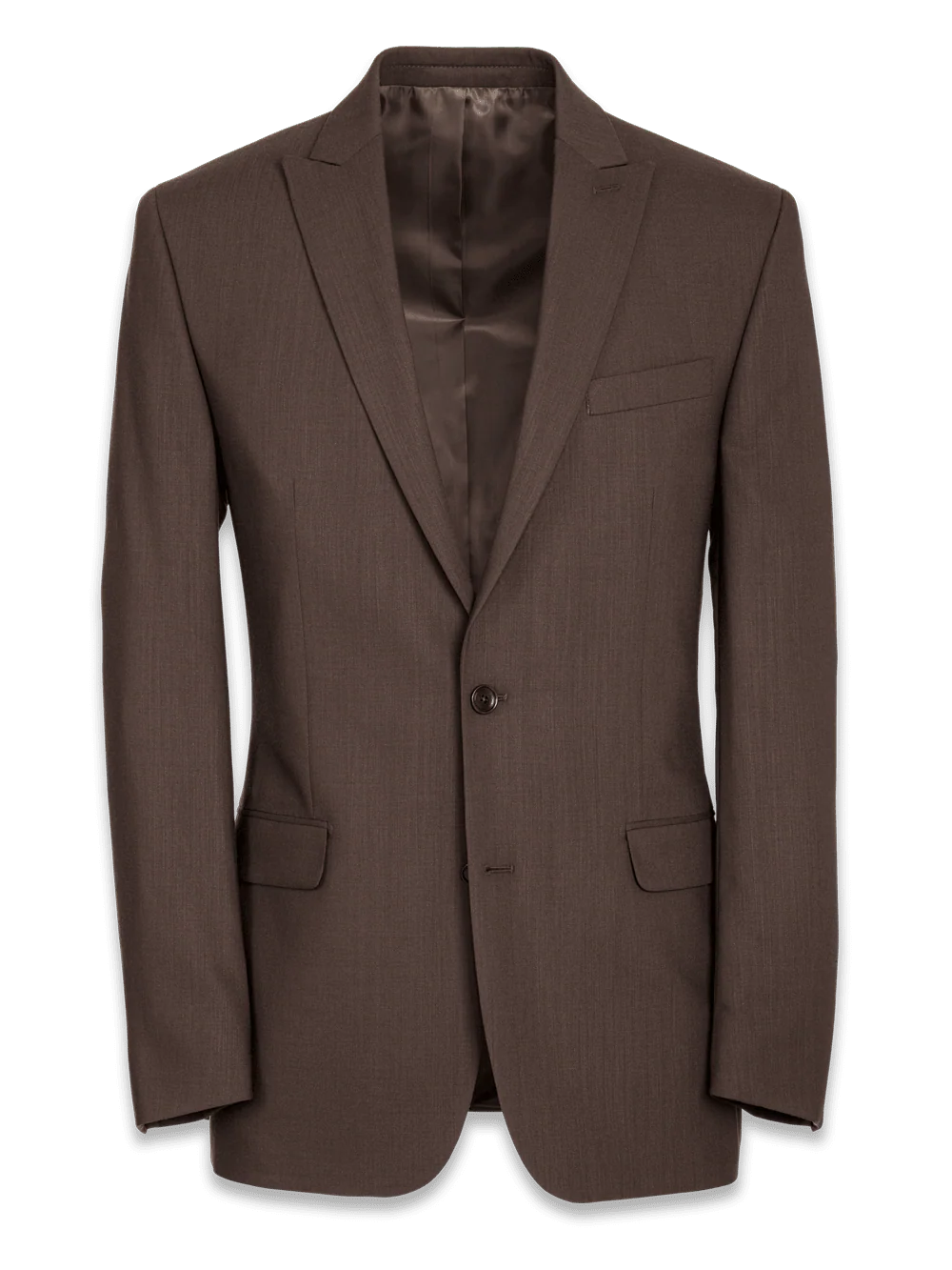 Tailored Fit Essential Wool Peak Lapel Suit Jacket - Brown
