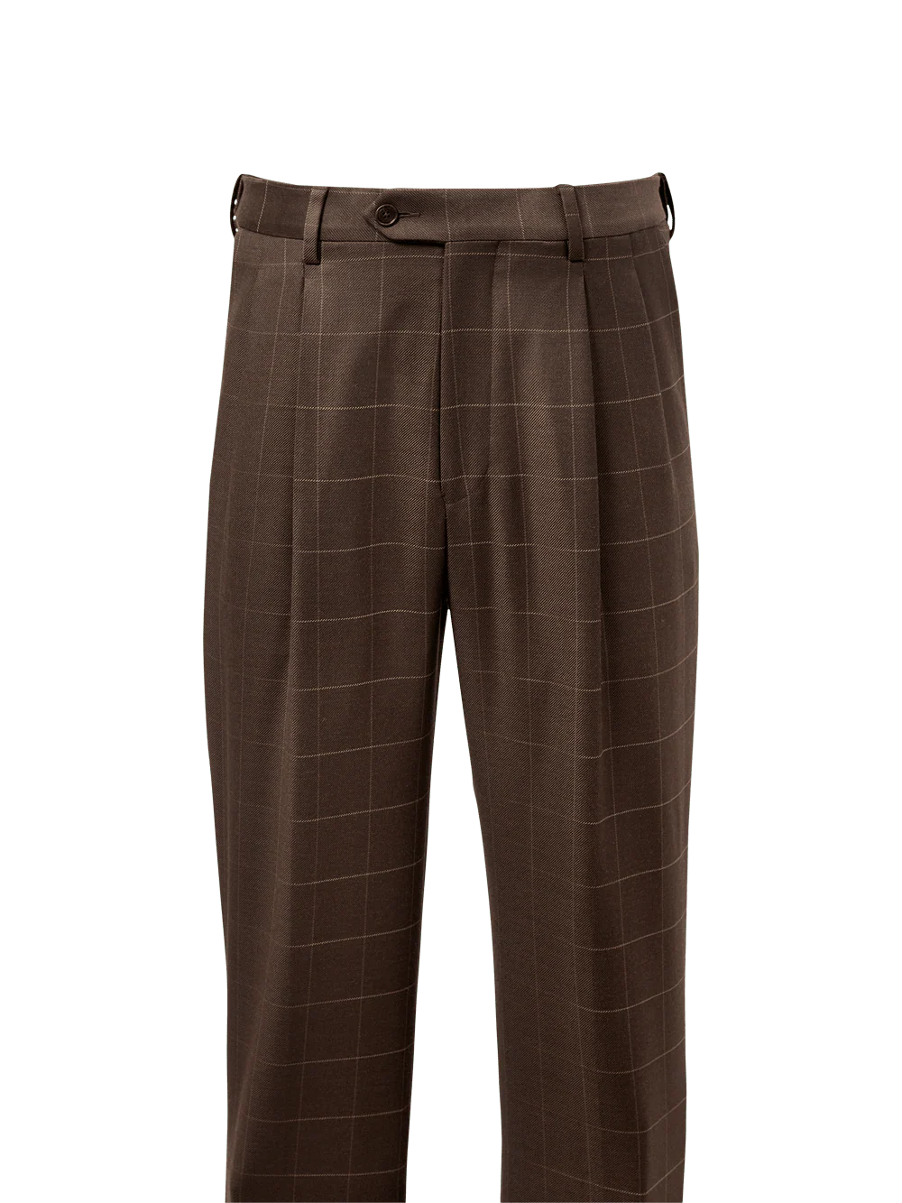 Tailored Fit Essential Wool Pleated Pants - Brown Windowpane - Image 2