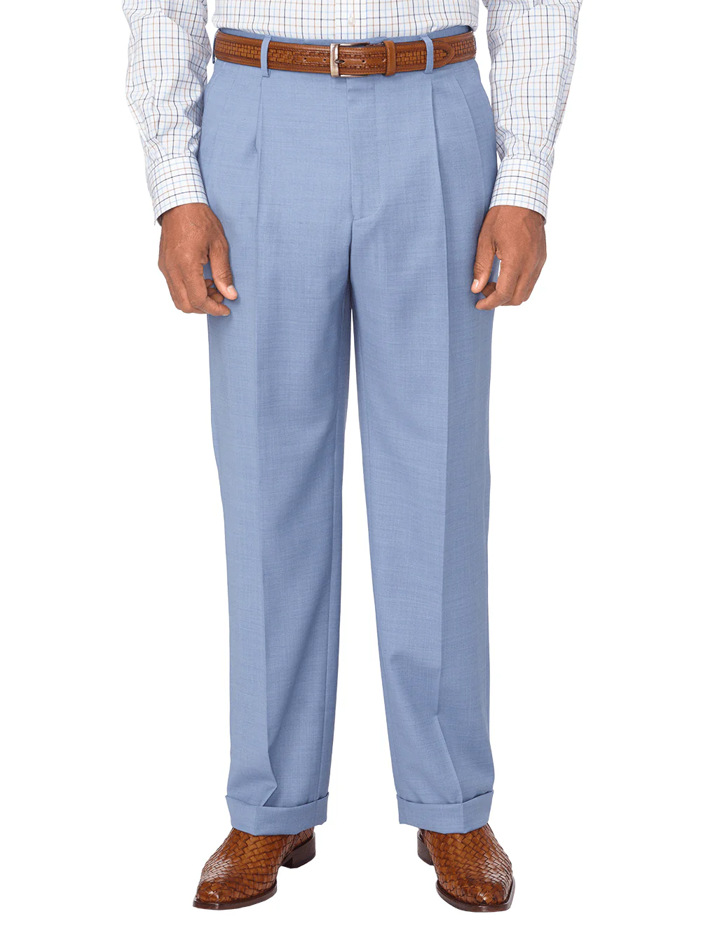 Tailored Fit Sharkskin Pleated Suit Pants - Sky Blue