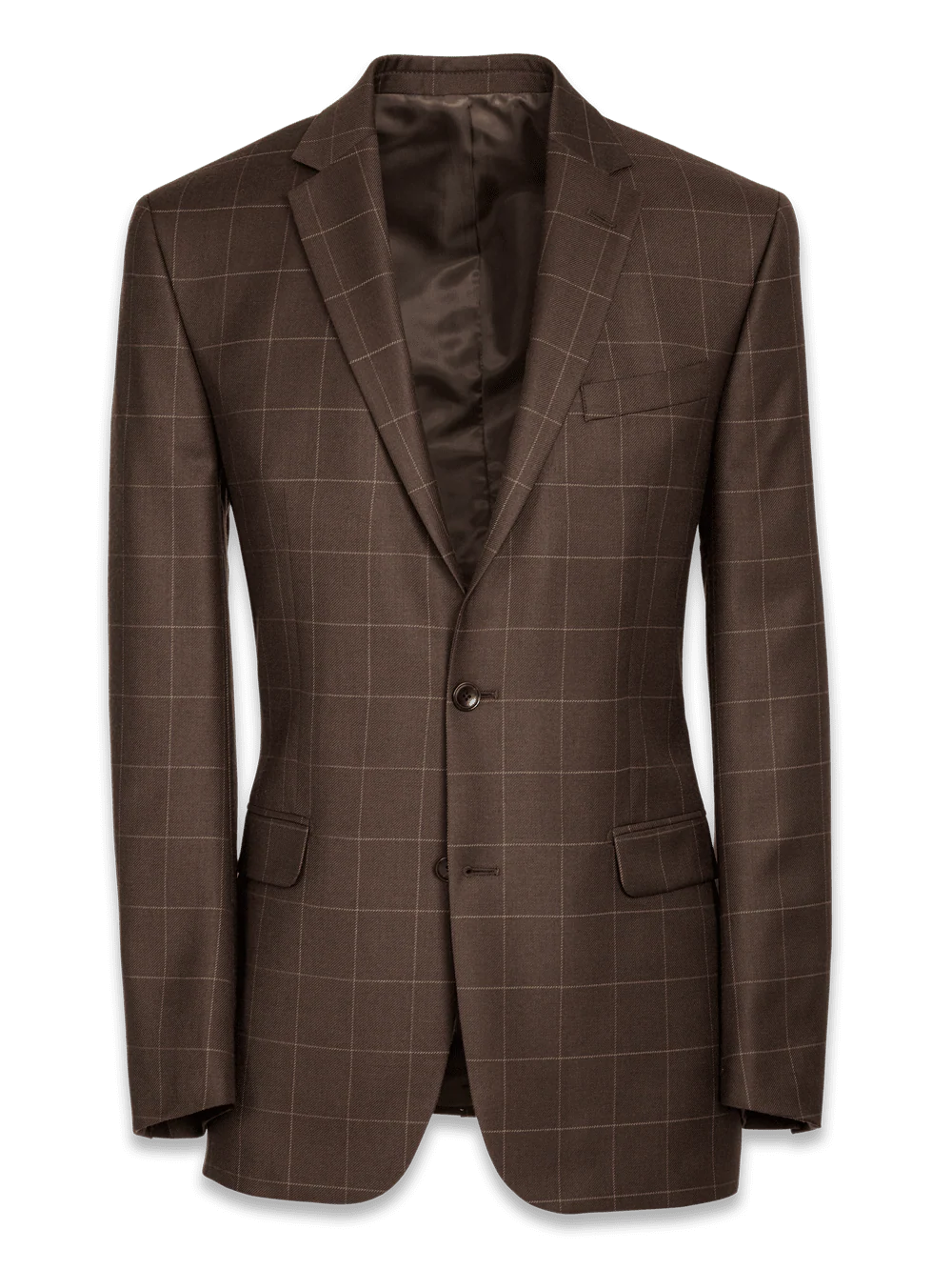 Tailored Fit Wool Essential Wool Notch Lapel Suit Jacket - Brown Windowpane