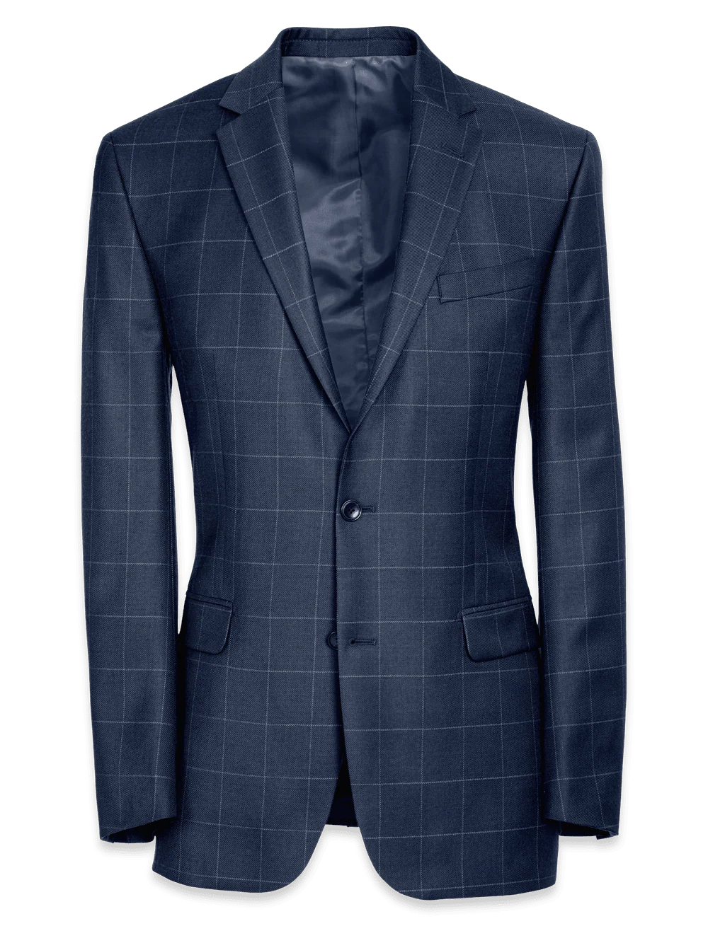 Tailored Fit Wool Essential Wool Notch Lapel Suit Jacket - Navy Windowpane