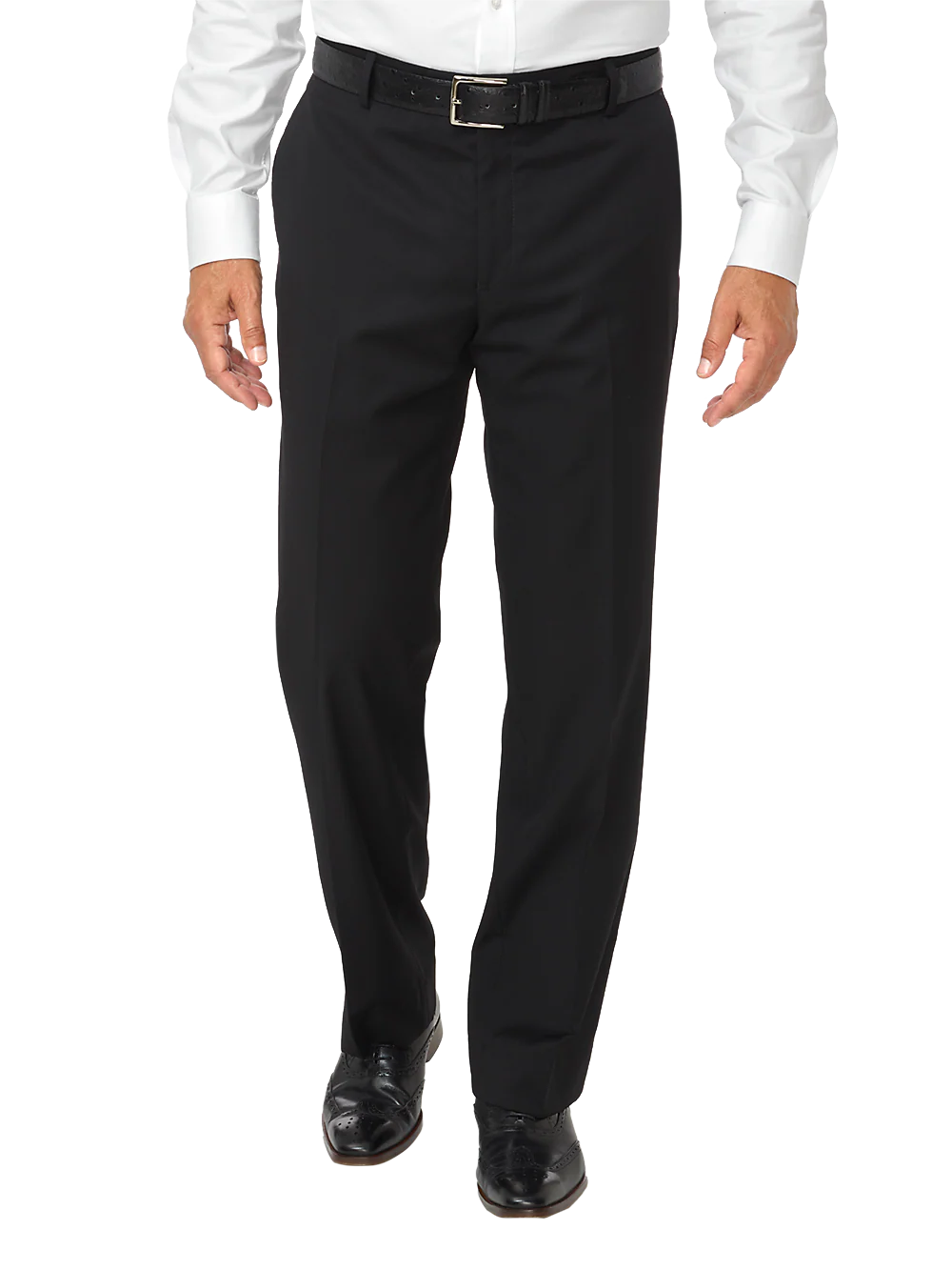 Tailored Fit Wool Gabardine Flat Front Pant - Black
