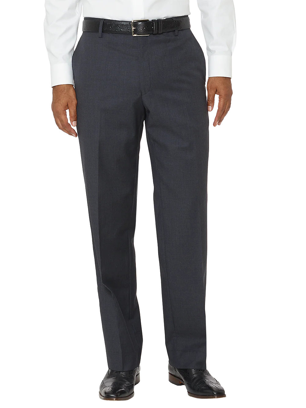 Tailored Fit Wool Gabardine Flat Front Pant - Charcoal