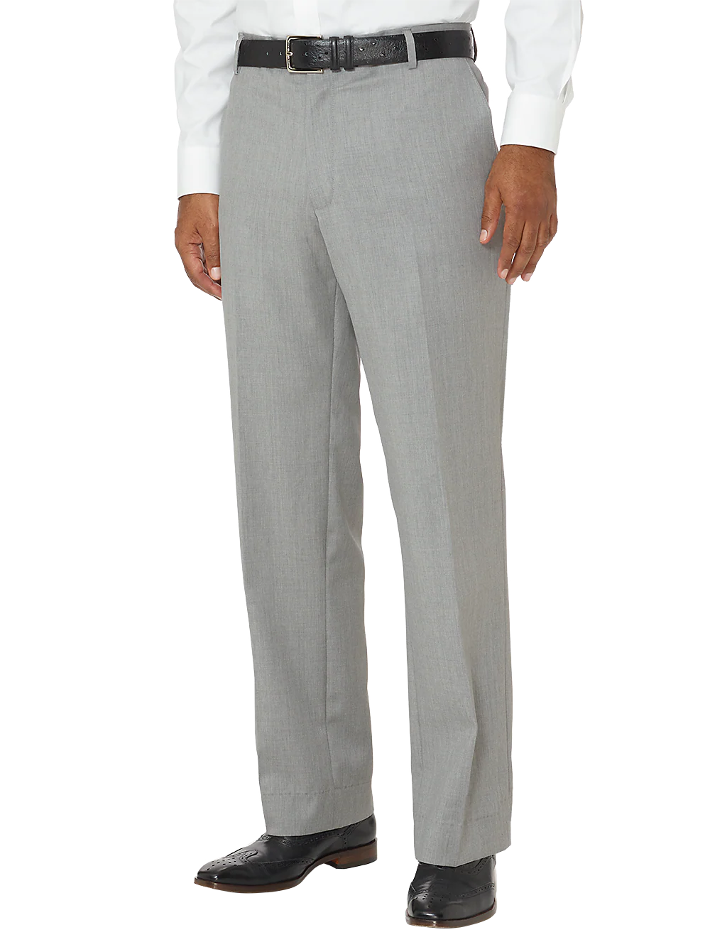Tailored Fit Wool Gabardine Flat Front Pant - Pearl Grey