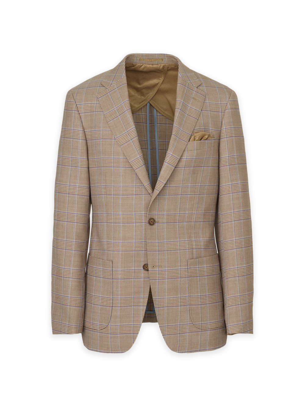 Tan Multi Wool Plaid Single Breasted Notch Lapel Sport Coat - Tan Multi