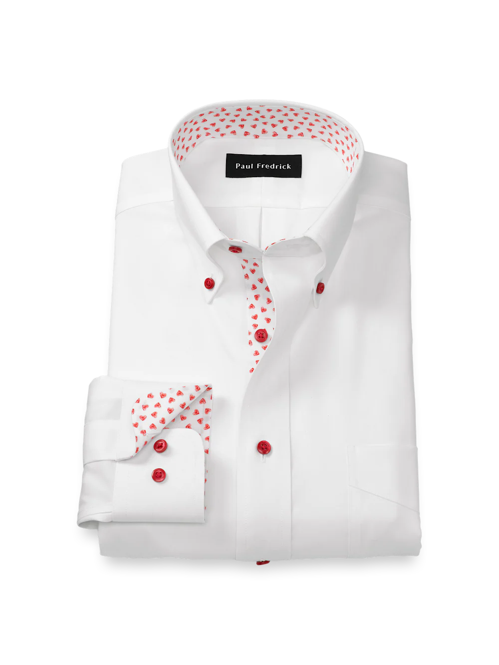 Valentine's Day Comfort Stretch Non-Iron Solid Dress Shirt With Contrast Trim - White
