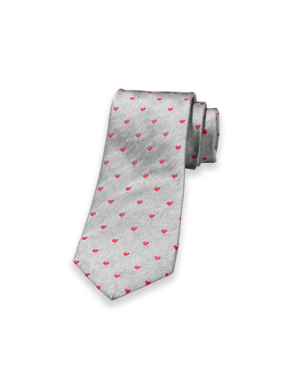 Valentine's Day Hearts Woven Silk Tie - Grey/red