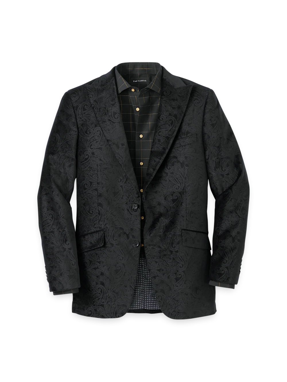 Velvet Paisley Single Breasted Peak Lapel Sport Coat - Black