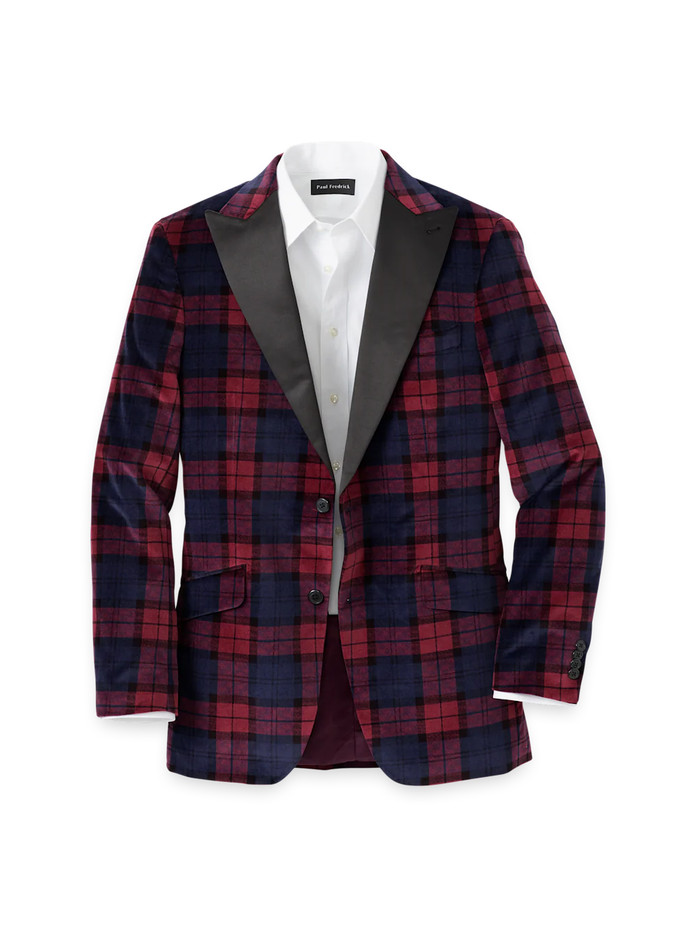 Velvet Plaid Single Breasted Satin Peak Lapel Sport Coat - Red Multi