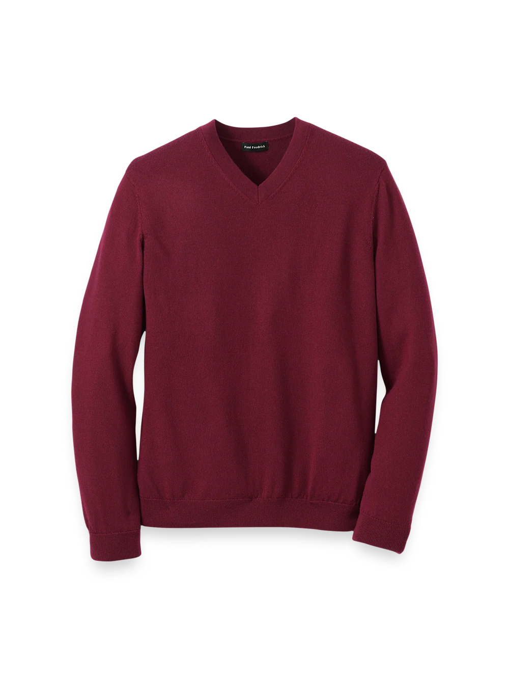 Washable Merino Wool V-neck Sweater - Burgundy