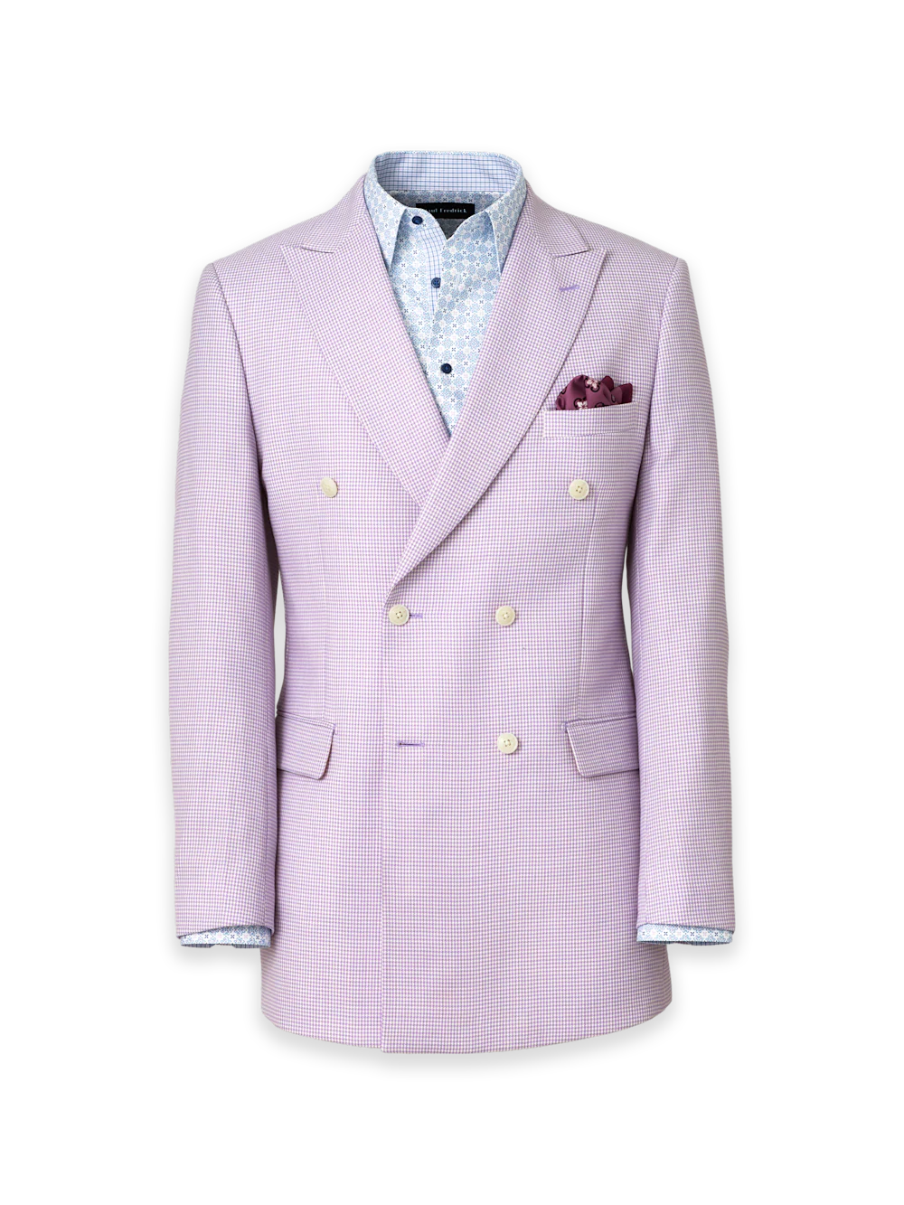 Wool Blend Houndstooth Double Breasted Peak Lapel Suit Jacket - Purple