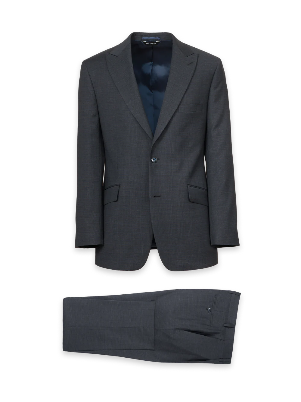 Wool Blend Mini Check Single Breasted Peak Lapel Suit - Charcoal/blue