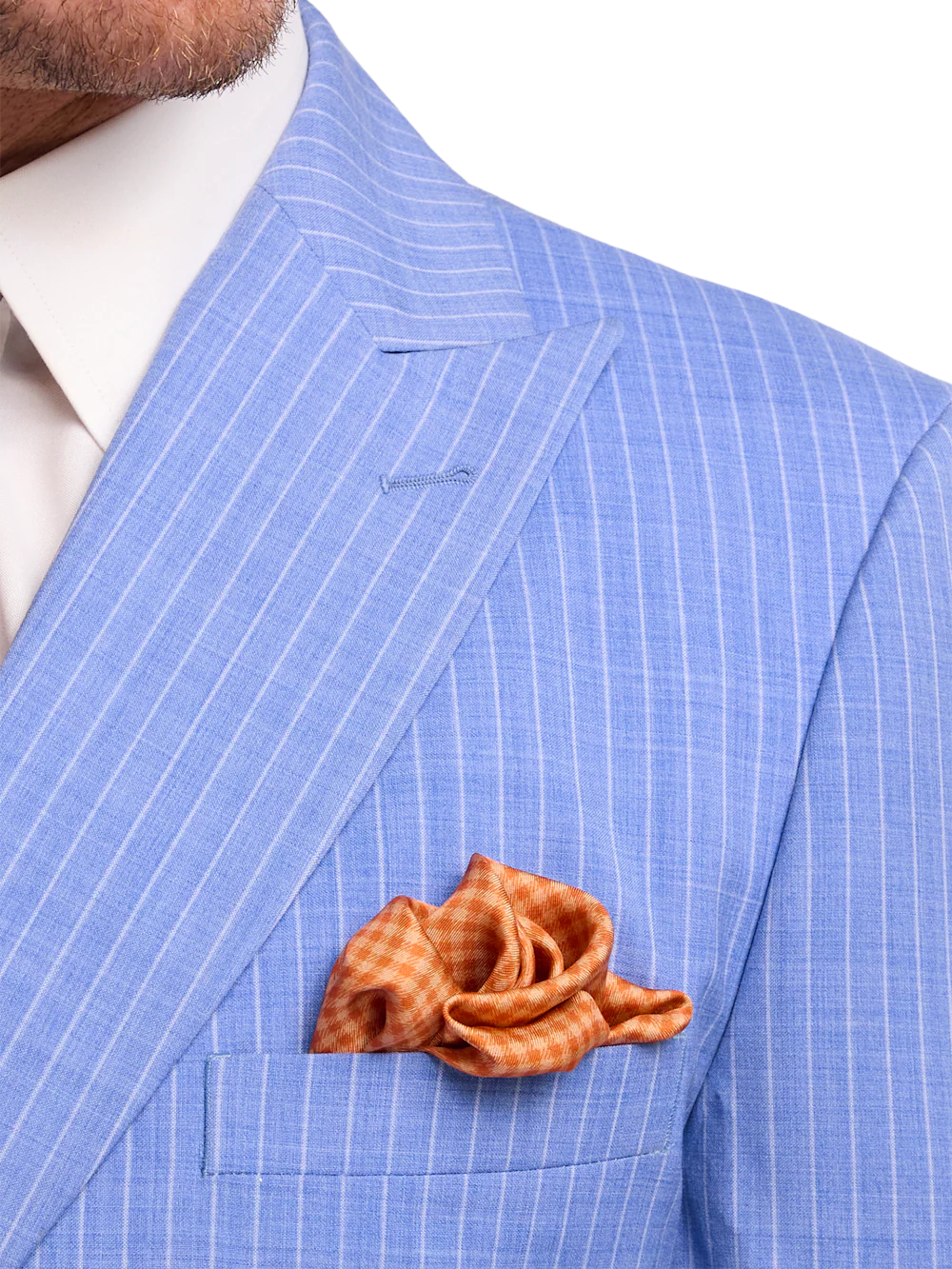 Wool Blend Pinstripe Double Breasted Peak Lapel Suit - Blue - Image 6