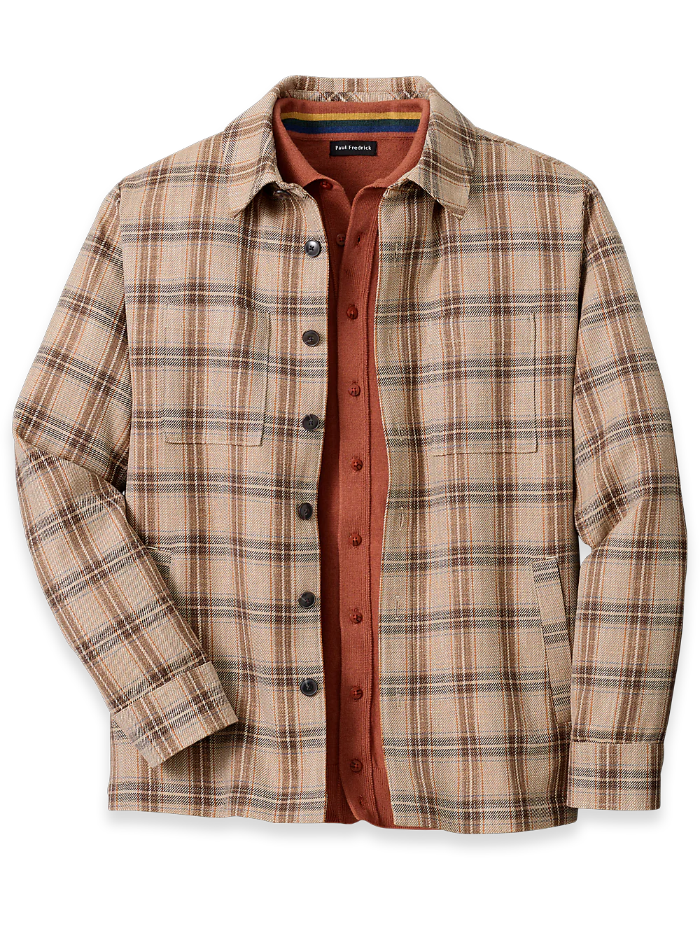 Wool Blend Plaid Shirt Jacket - Tan Plaid