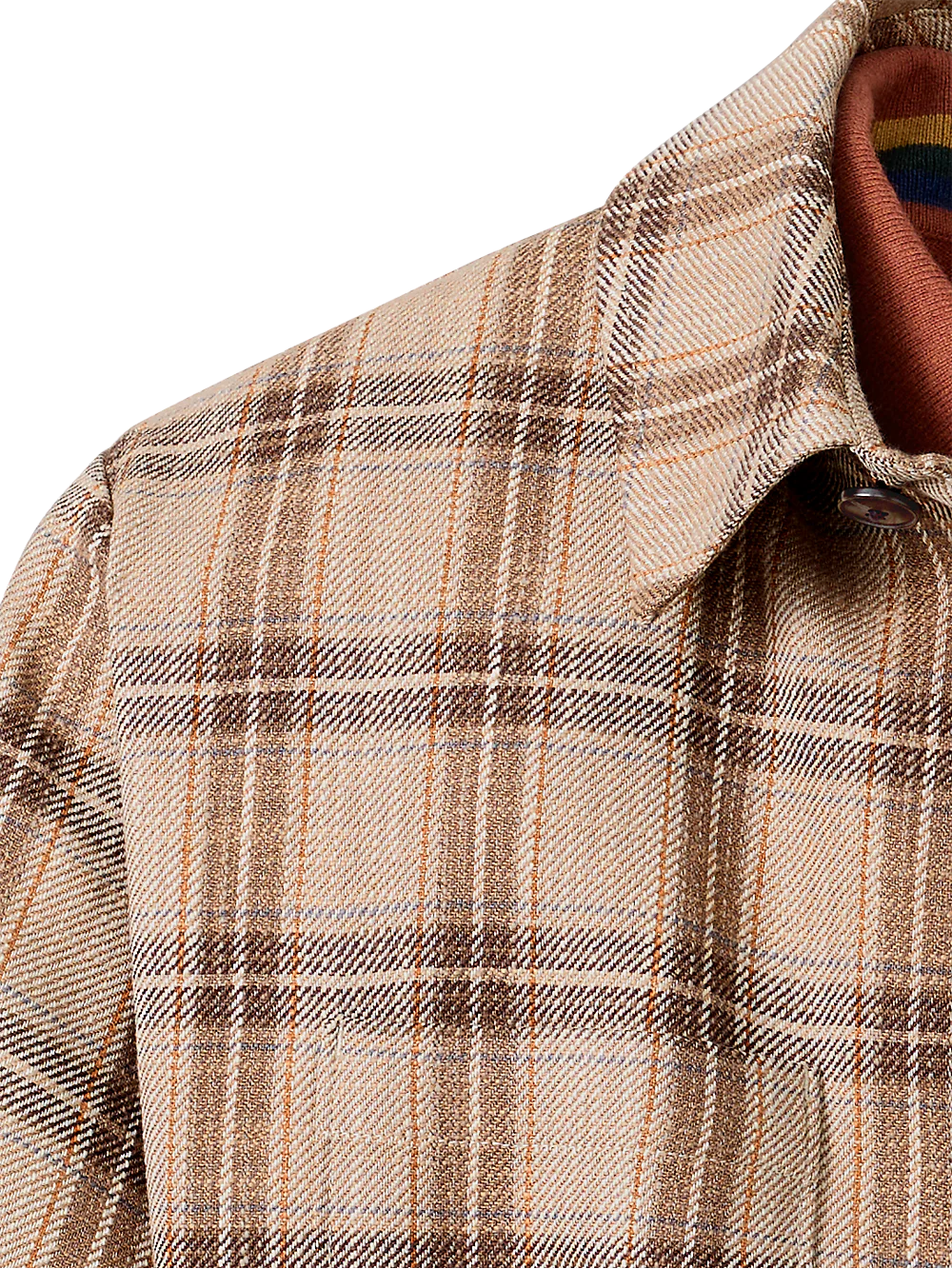 Wool Blend Plaid Shirt Jacket - Tan Plaid - Image 4