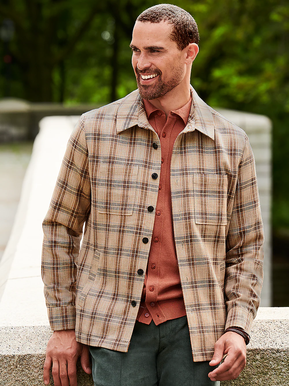 Wool Blend Plaid Shirt Jacket - Tan Plaid - Image 6