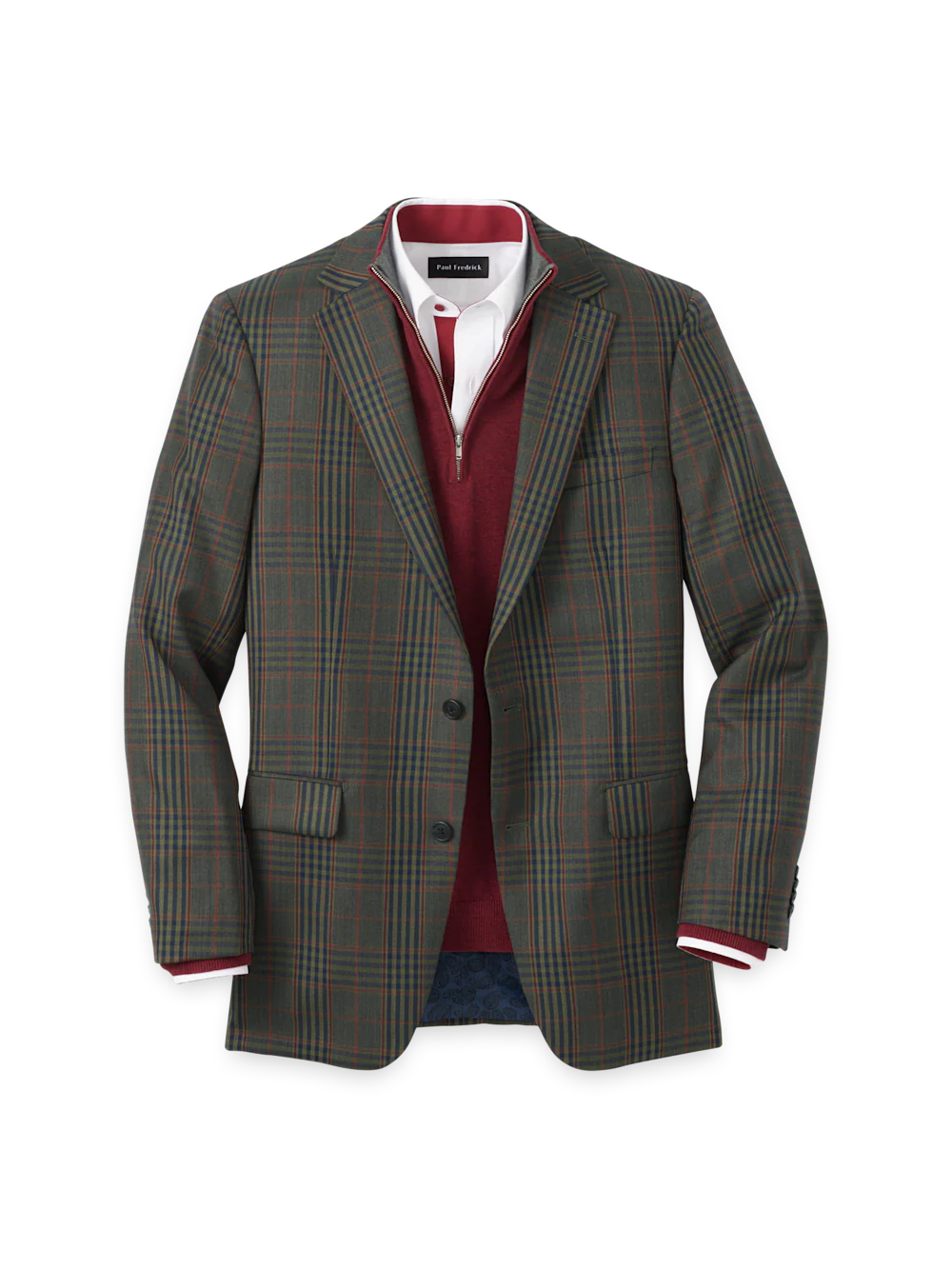 Wool Blend Plaid Single Breasted Notch Lapel Sport Coat - Green/blue