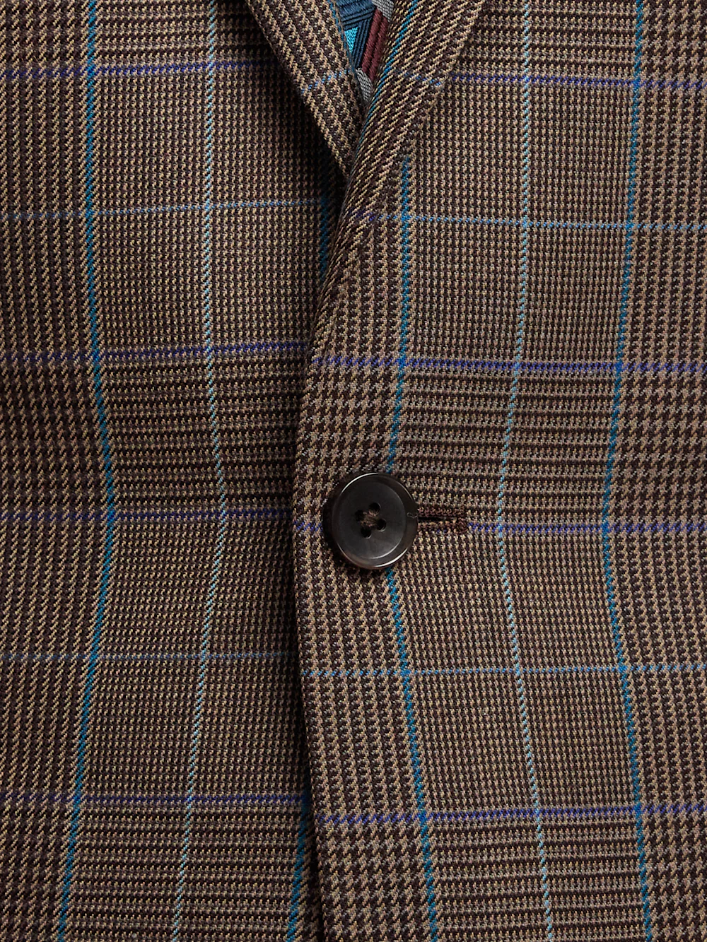 Wool Blend Plaid Single Breasted Notch Lapel Suit - Brown/blue - Image 5