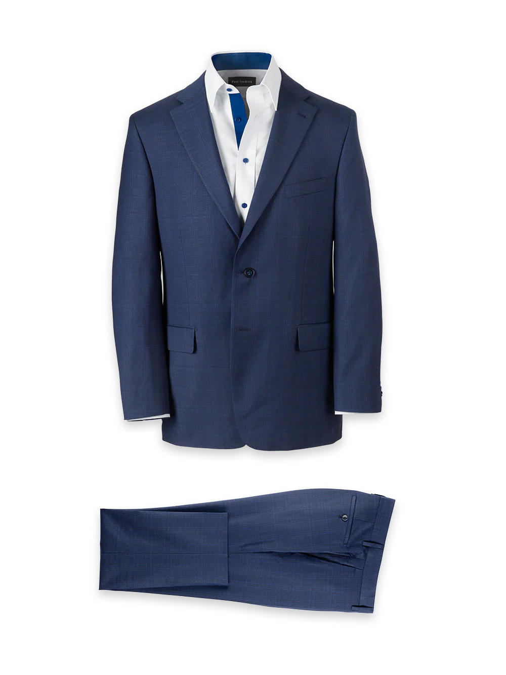 Wool Blend Plaid Single Breasted Notch Lapel Suit - Blue