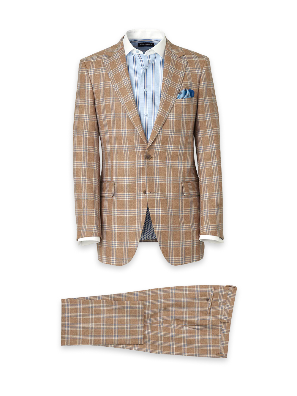 Wool Blend Plaid Single Breasted Notch Lapel Suit - Brown