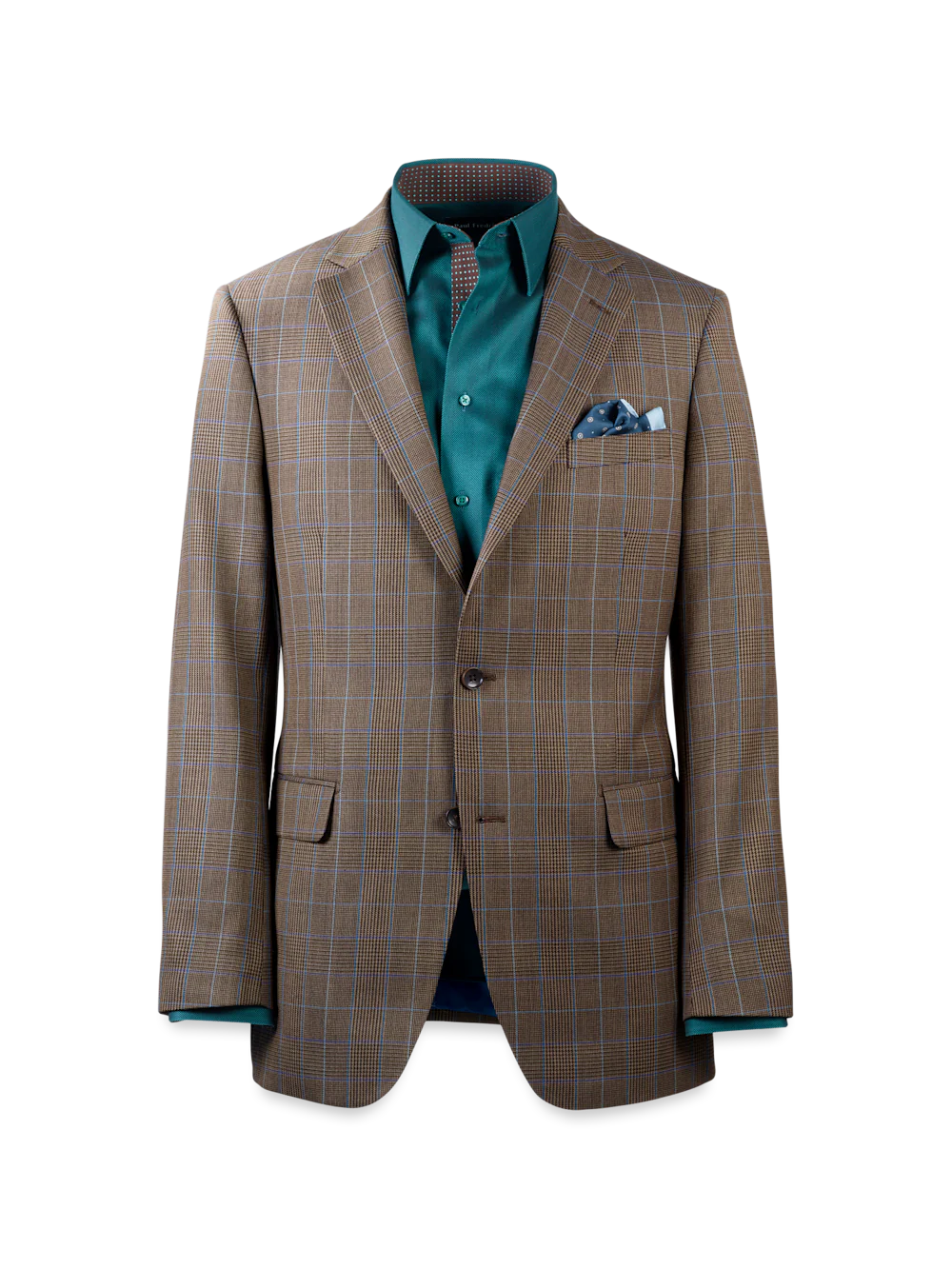 Wool Blend Plaid Single Breasted Notch Lapel Suit Jacket - Brown/blue