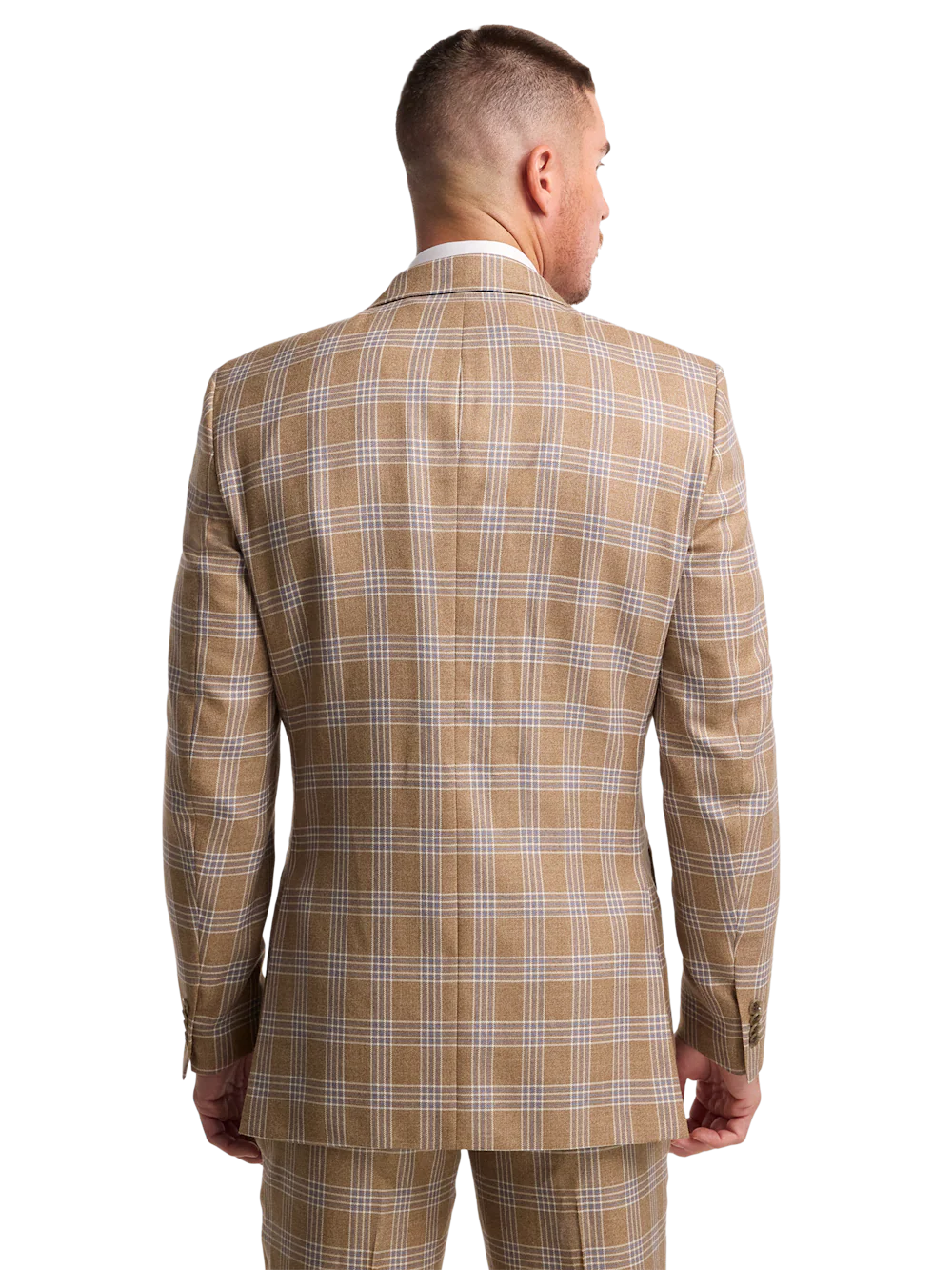Wool Blend Plaid Single Breasted Notch Lapel Suit Jacket - Brown - Image 7