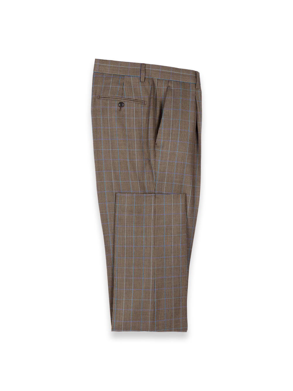 Wool Blend Plaid Single Pleat Suit Pants - Brown/blue