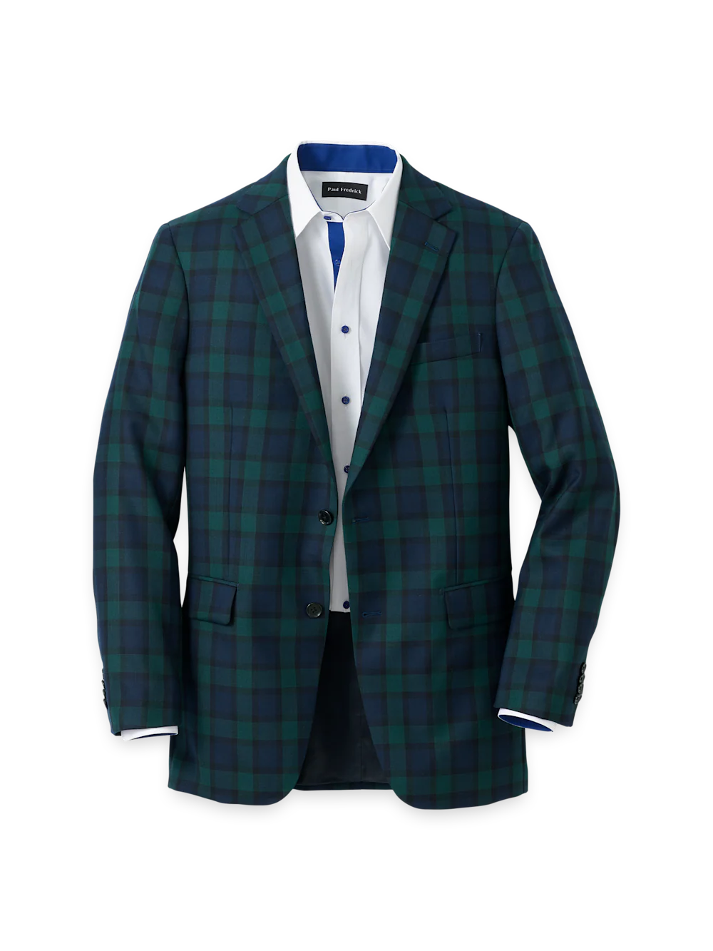 Wool Blend Single Breasted Notch Lapel Sport Coat - Green/navy
