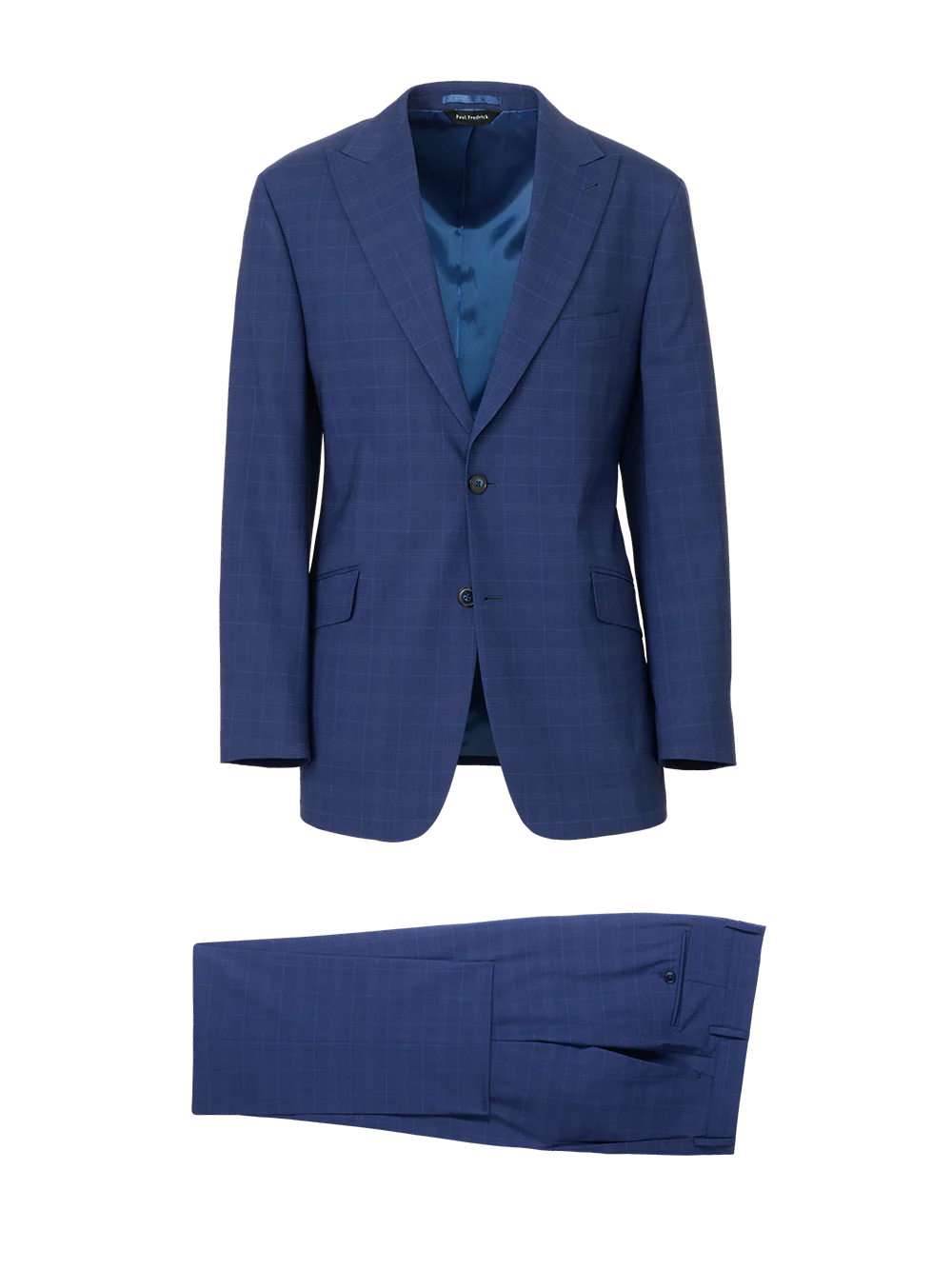 Wool Blend Single Breasted Peak Lapel Suit - Blue