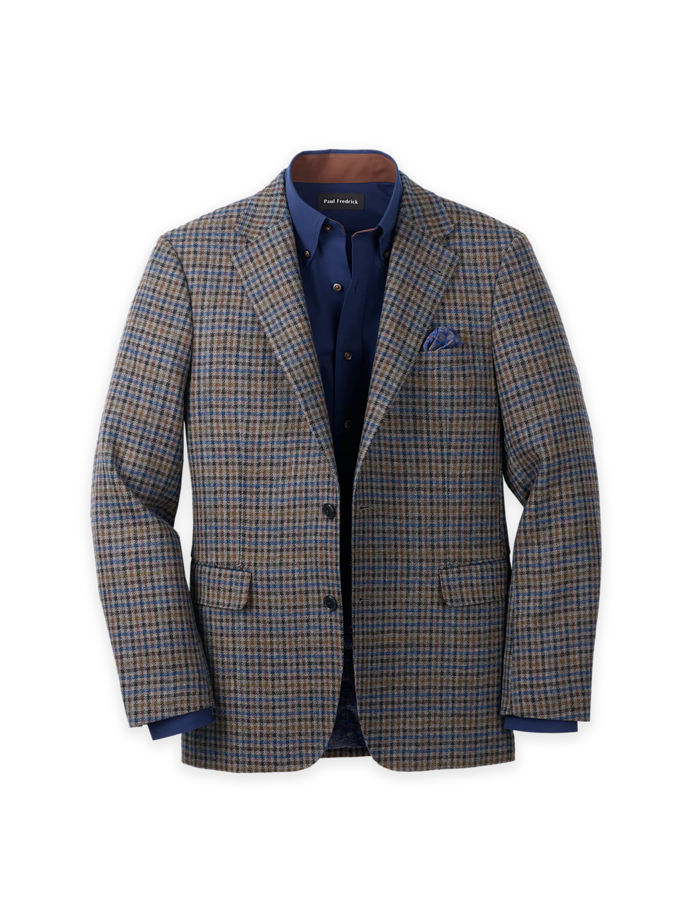 Wool Check Single Breasted Notch Lapel Sport Coat - Grey Multi