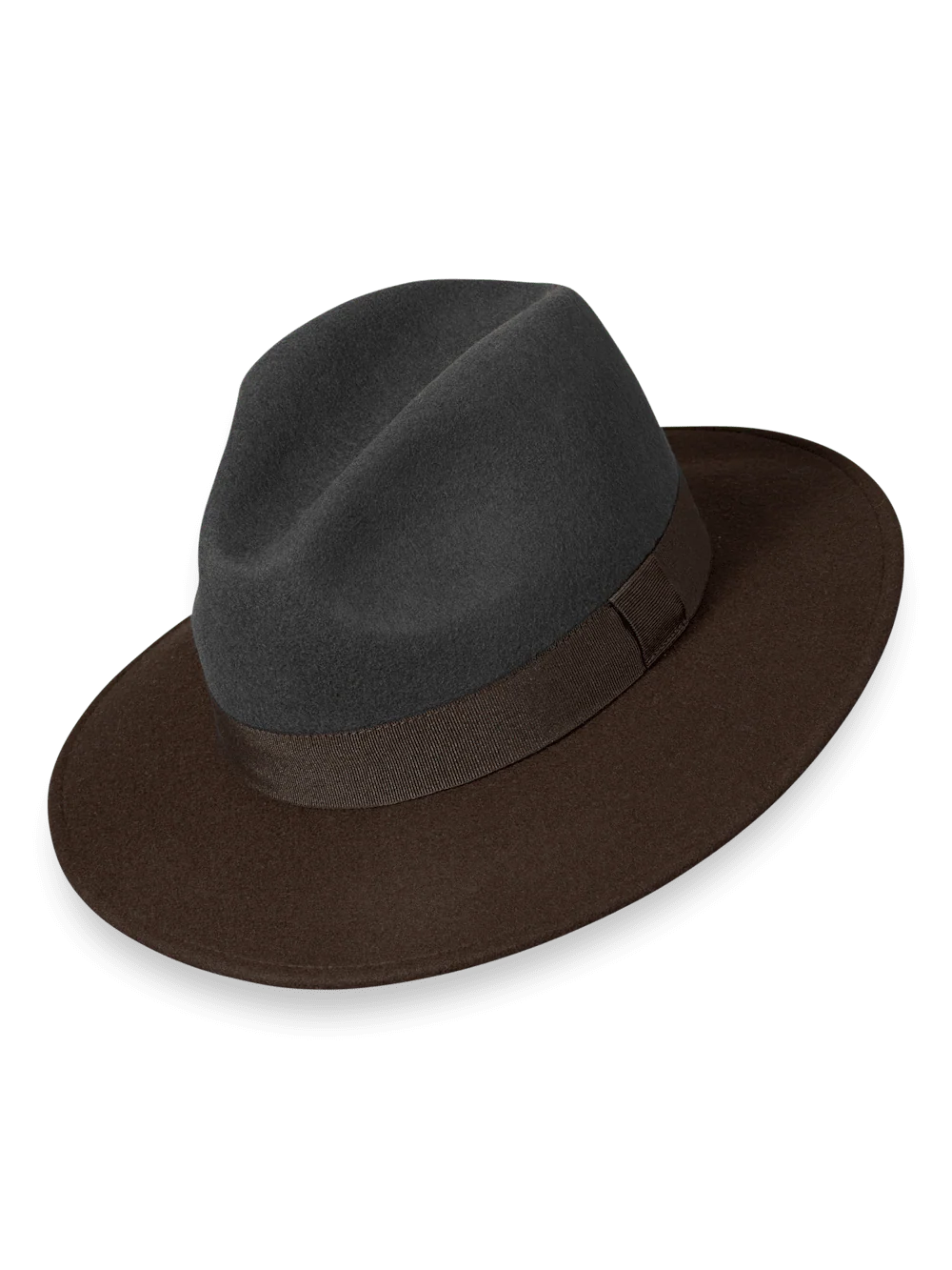 Wool Fedora With Ribbon Band - Grey/brown