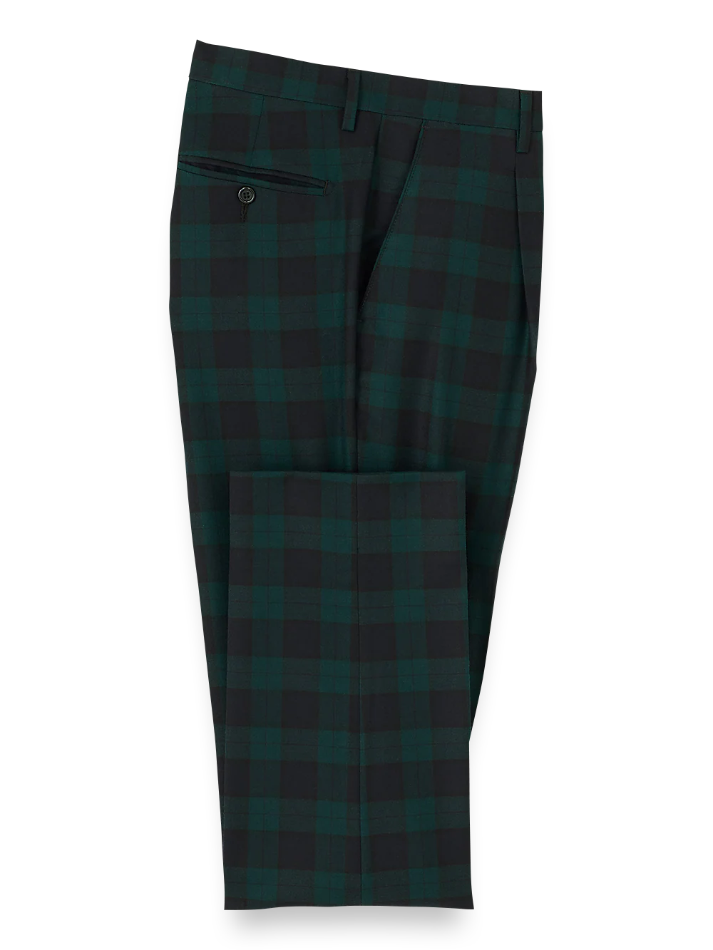 Wool Flannel Blackwatch Plaid Single Pleated Pants - Green/navy