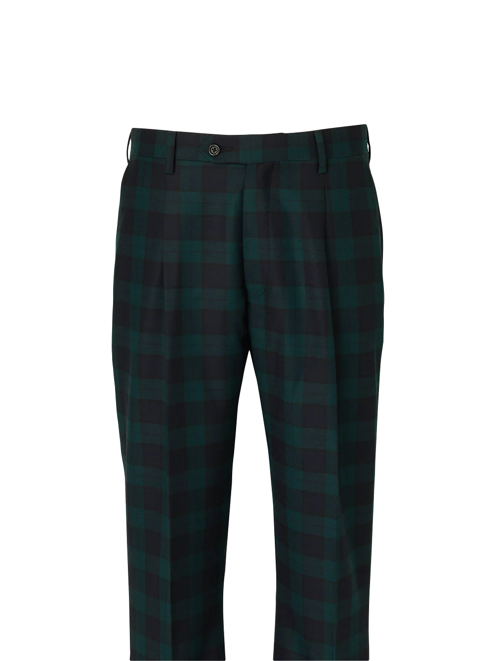 Wool Flannel Blackwatch Plaid Single Pleated Pants - Green/navy - Image 2