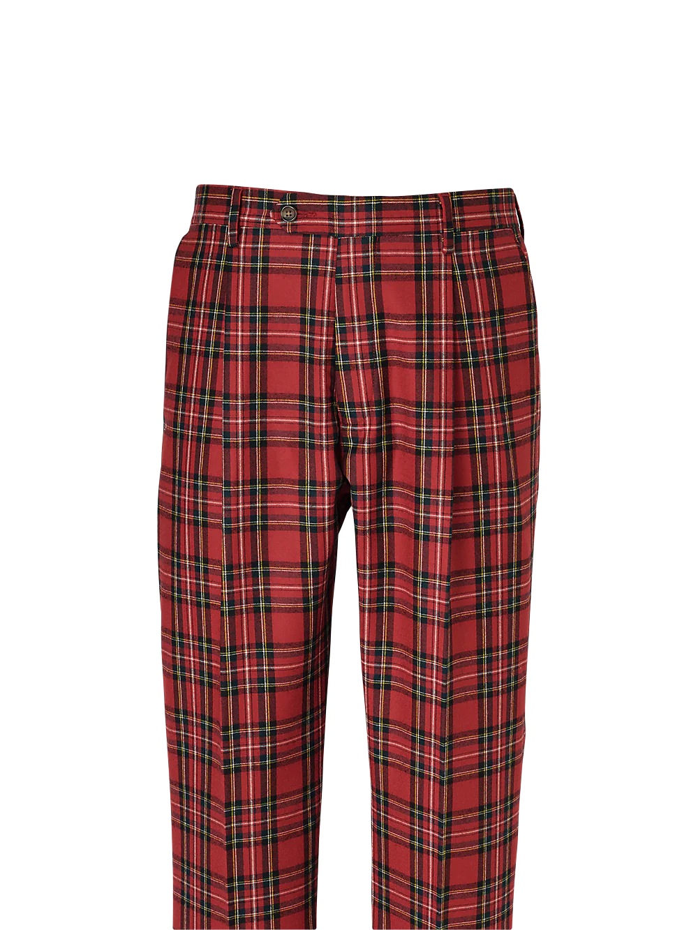 Wool Flannel Tartan Plaid Single Pleated Pants - Red Multi - Image 2