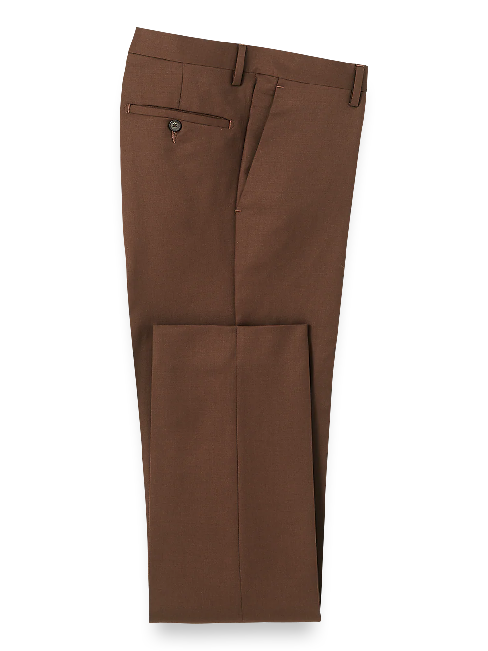 Wool Gabardine Flat Front Pants - Brown