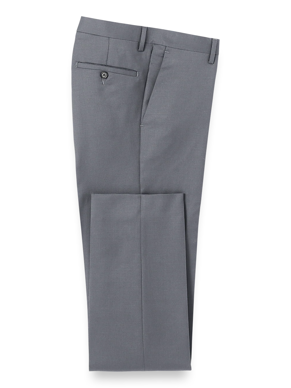 Wool Gabardine Flat Front Pants - Grey