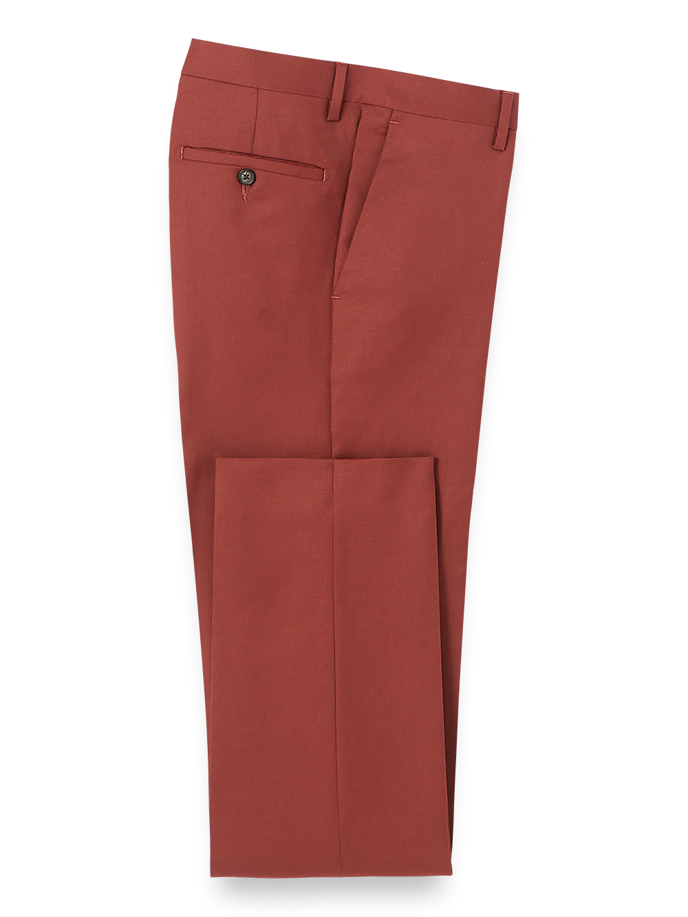 Wool Gabardine Flat Front Pants - Rust