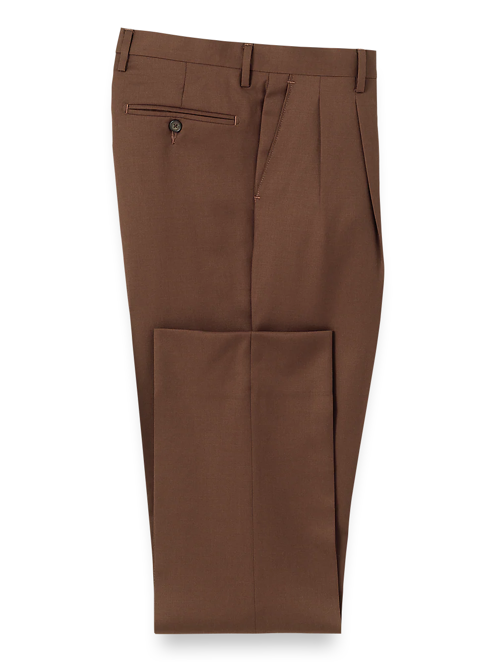 Wool Gabardine Pleated Pants - Brown