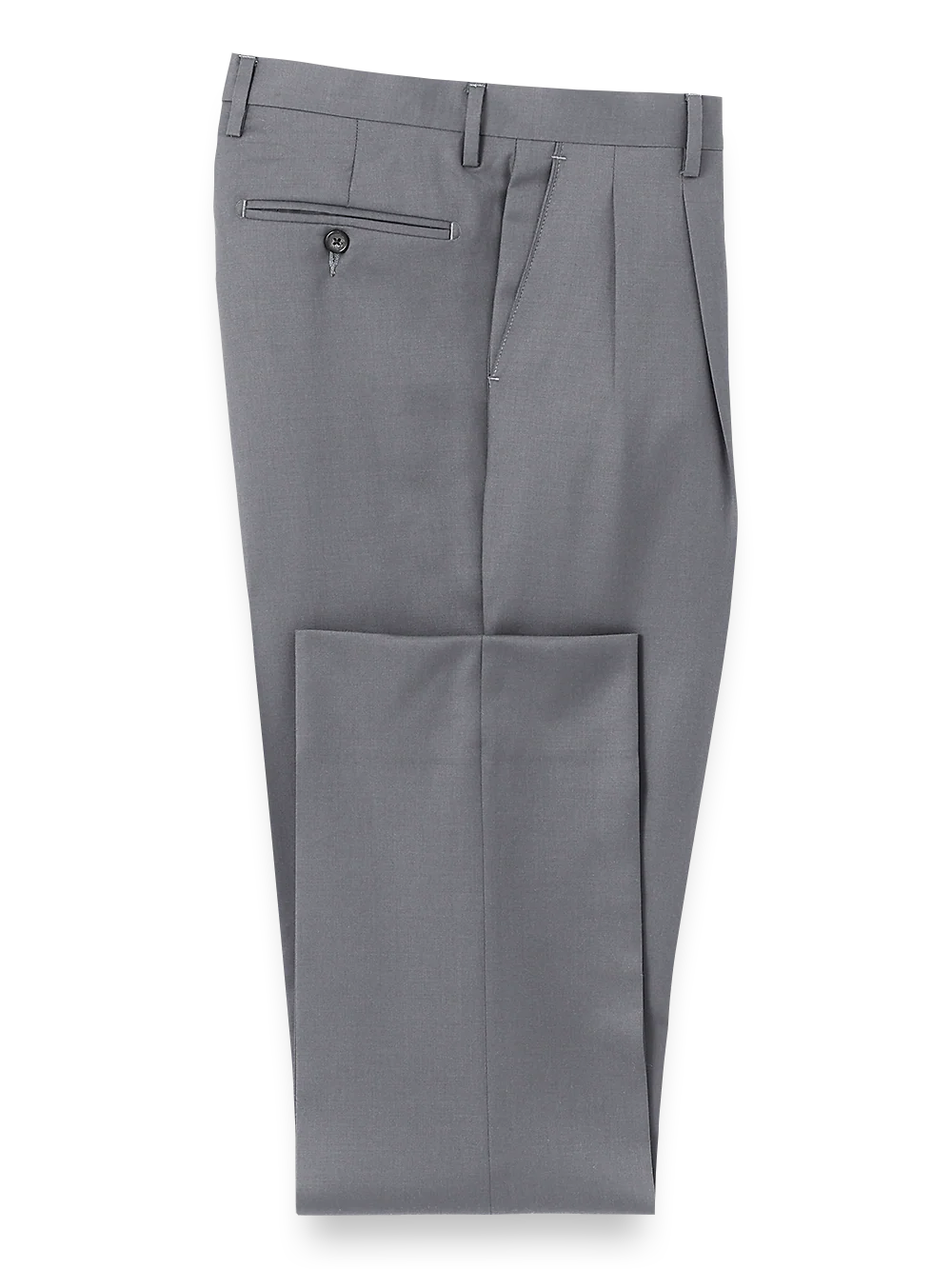 Wool Gabardine Pleated Pants - Grey