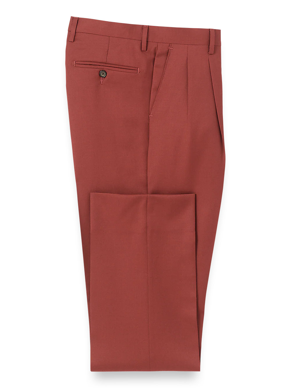 Wool Gabardine Pleated Pants - Rust