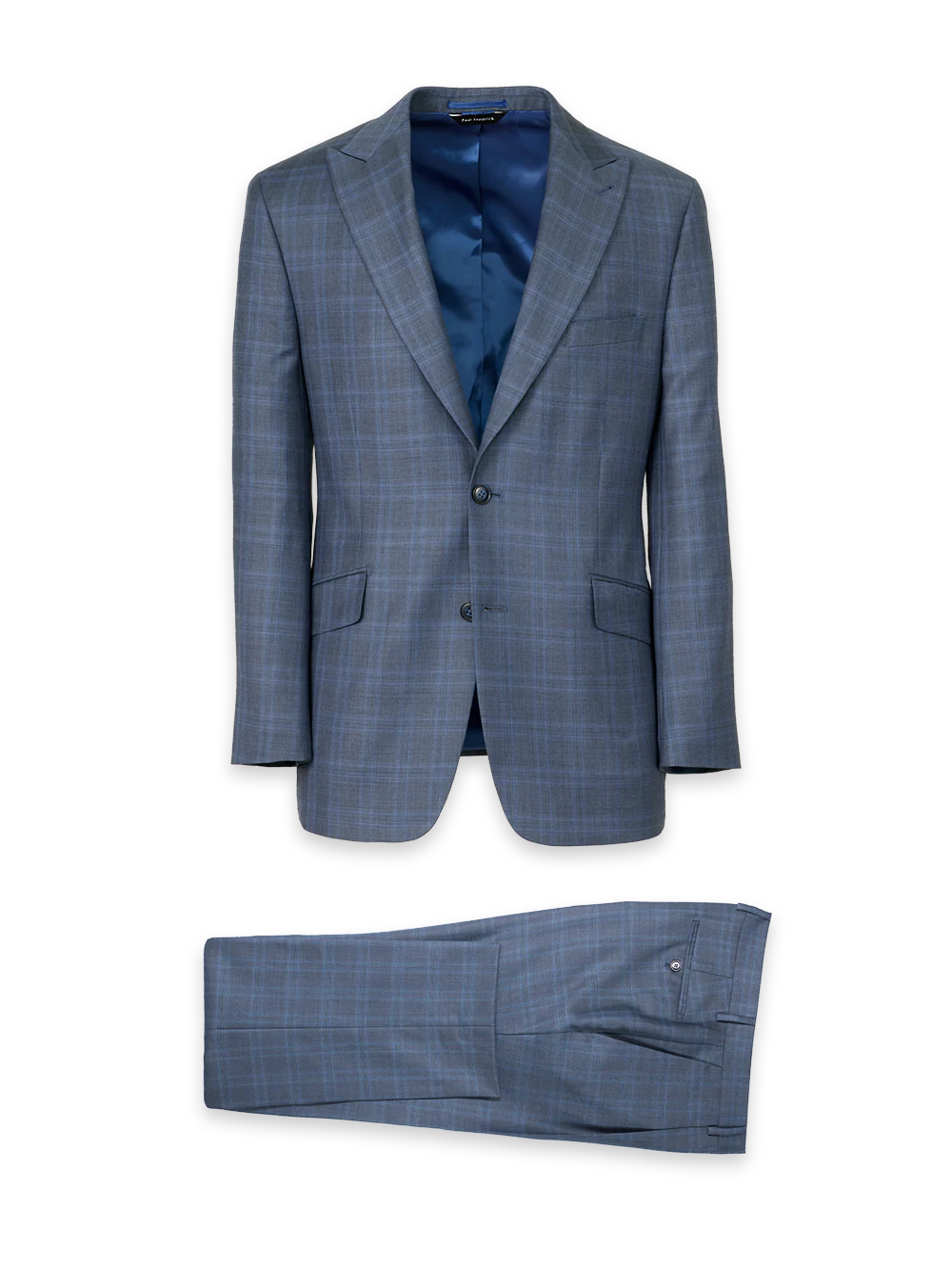 Wool Glen Plaid Single Breasted Suit - Blue