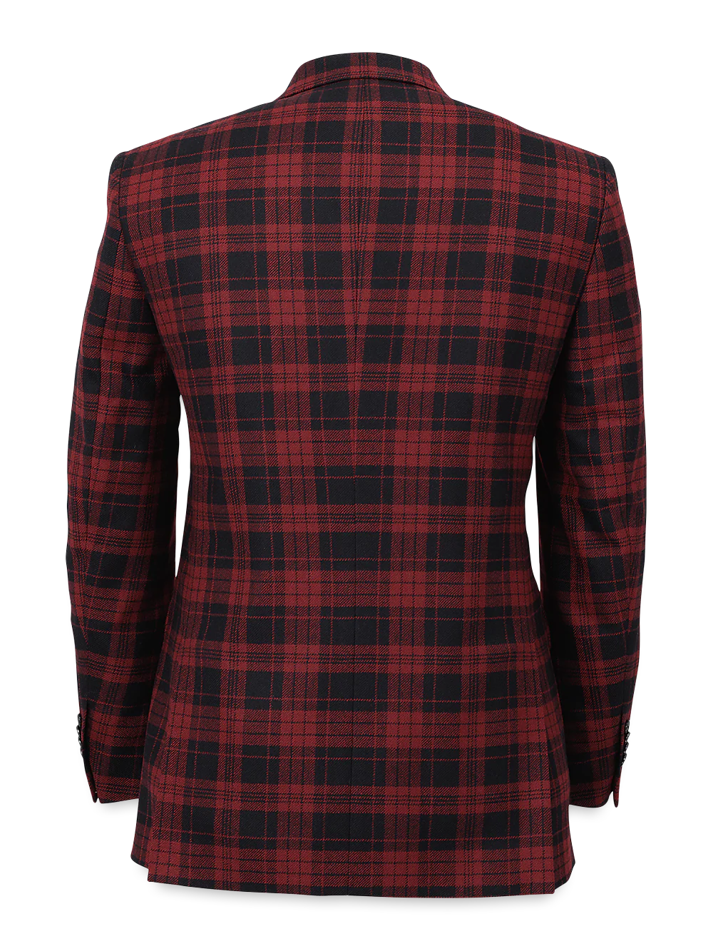 Wool Plaid Single Breasted Notch Lapel Sport Coat - Black/red - Image 4