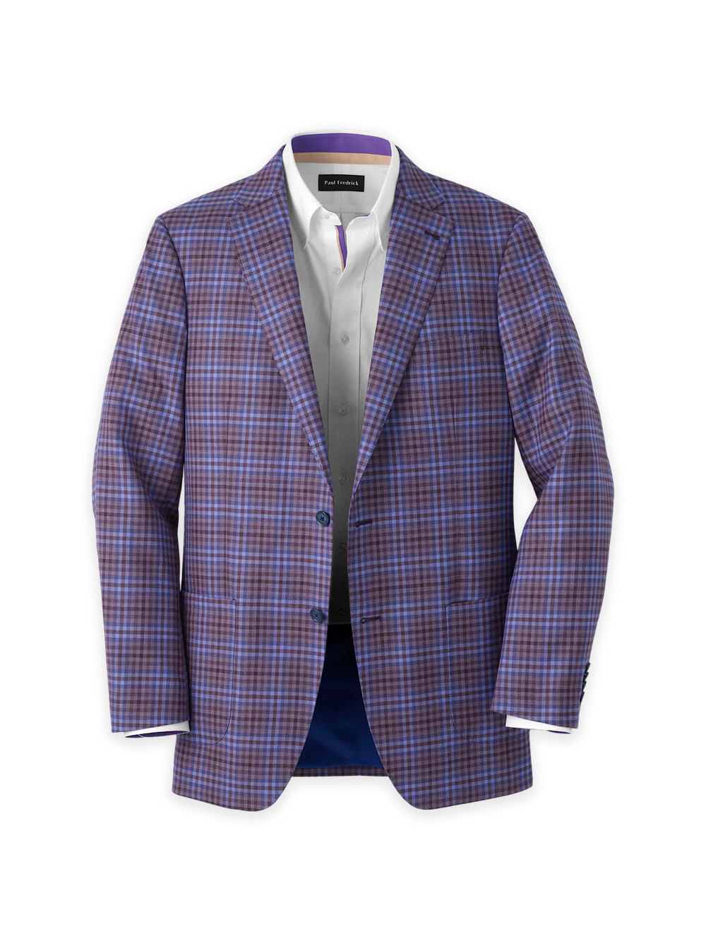 Wool Plaid Single Breasted Notch Lapel Sport Coat - Purple