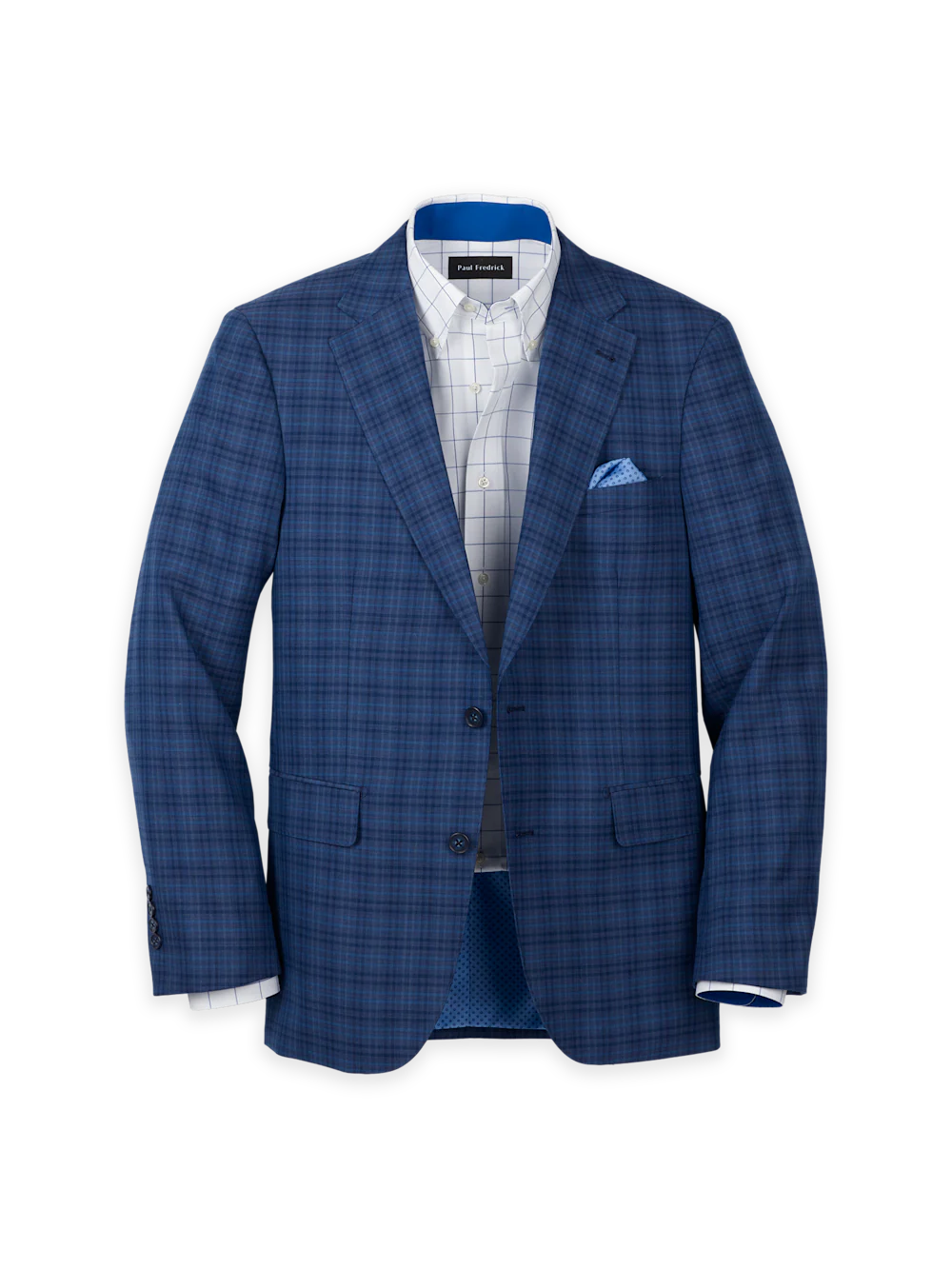 Wool Plaid Single Breasted Notch Lapel Sport Coat - Navy/blue